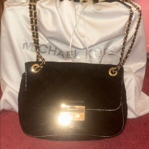 Michael Kors Black Quilted Shoulder Bag with Gold Chain